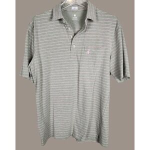 Johnnie-O Hangin Out Gray Pink Stripe Golf Polo Size M Lightweight Wicking Golf